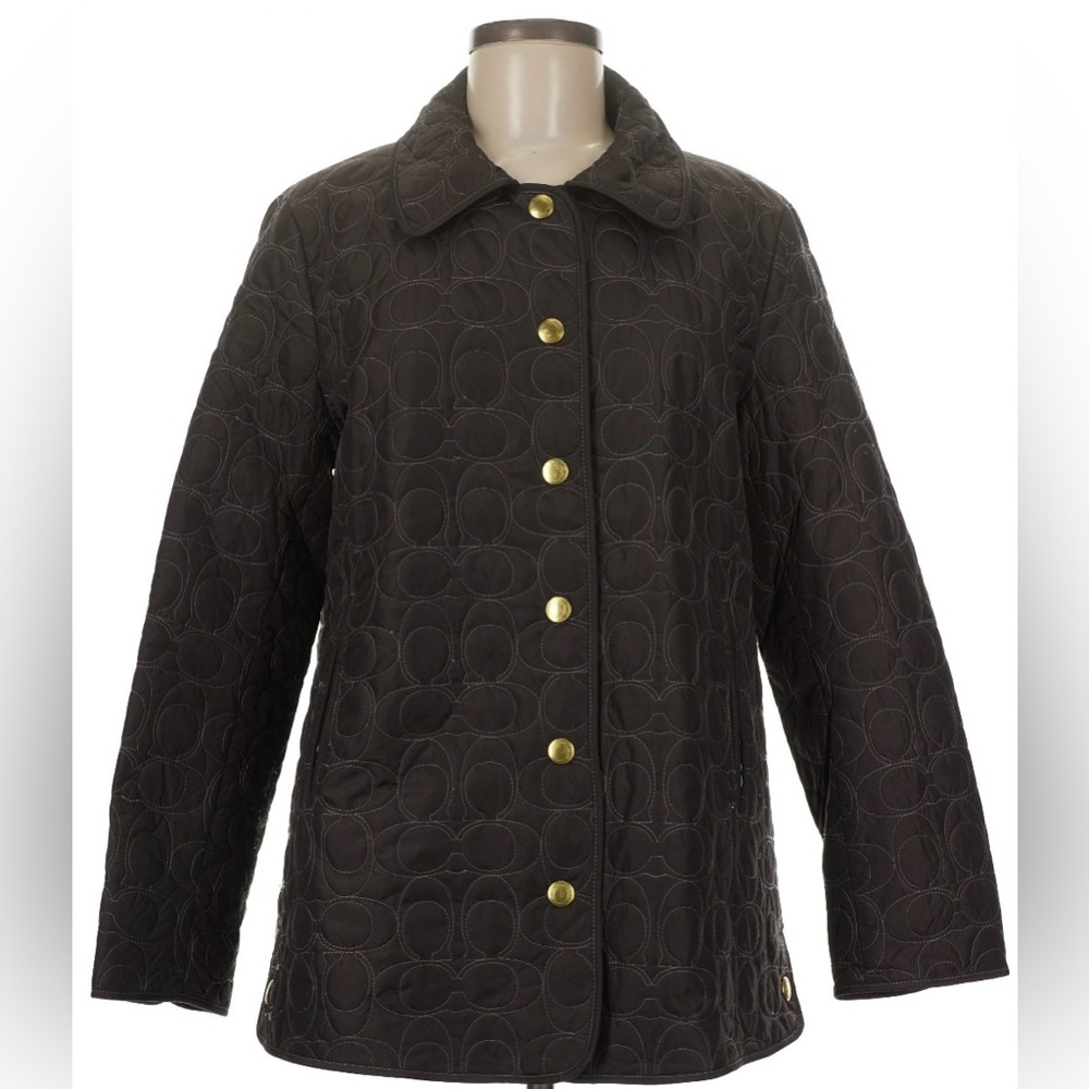 Women's Coach Brown Quilted Jacket with Blue Lining XS